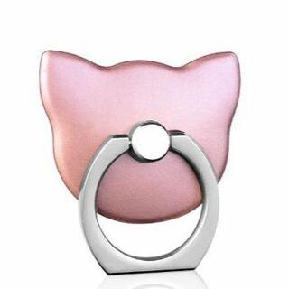 【送料無料】スマホリングスタンド リングホルダー　猫ちゃん　ピンク色(ストラップ/イヤホンジャック)