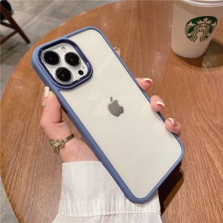 シリコン スマホ ケース クリア+ブルー iPhone13ProMax(iPhoneケース)