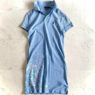 ポロラルフローレン(POLO RALPH LAUREN)の極美品♪ポロラルフローレン 水色 ポロシャツワンピース ポニー刺繍(ひざ丈ワンピース)