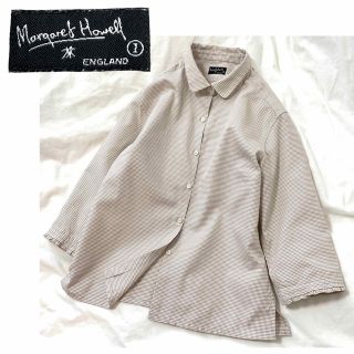 レディース【美品】マーガレットハウエル　長袖 シャツブラウス　チェック　フリル　比翼ボタン