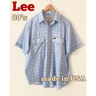 リー(Lee)の80's古着　Lee リー　半袖チェックシャツ　半袖ウエスタンシャツ　USA製(シャツ)