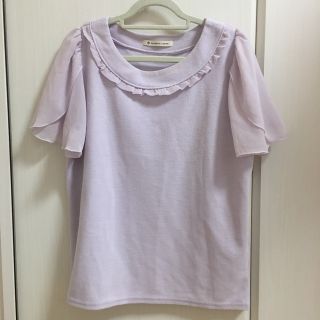 マジェスティックレゴン(MAJESTIC LEGON)のフレア トップス カットソー シースルー  パステルカラー フリル 紫(シャツ/ブラウス(半袖/袖なし))