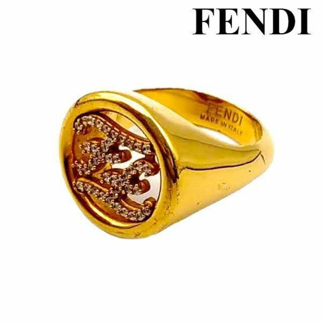 良品【FENDI／フェンディ】カーリグラフィ ラインストーン リング-