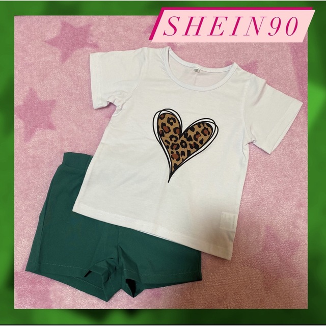 Tシャツ　ハート　レオパード　SHEIN ショートパンツ　アンサンブル　子供 キッズ/ベビー/マタニティのキッズ服女の子用(90cm~)(Tシャツ/カットソー)の商品写真