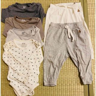 ベビーギャップ(babyGAP)の70サイズ　H&M オーガニックロンパース4枚 ＋Baby GAPパンツ2枚(パンツ)