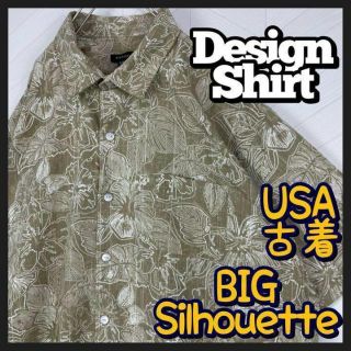 総柄 ポリエステル シャツ ベージュ ビックサイズ ゆるだぼ USA古着 XXL(シャツ)