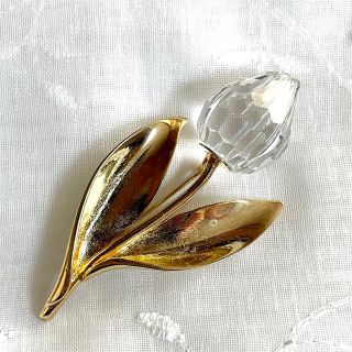 スワロフスキー(SWAROVSKI)のスワロフスキー ヴィンテージブローチ 薔薇 バラ花 ガラス クリスタル ゴールド(ブローチ/コサージュ)