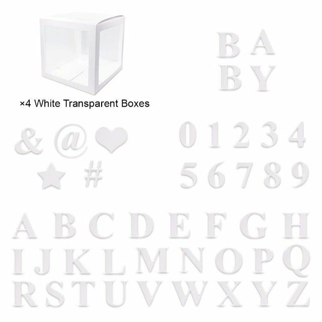 【色: White】透明バルーンボックス 4個 ホワイト 30文字 10数字 5 6