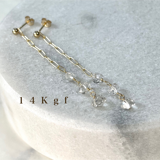14Kgf／K14gf ハーキマーダイヤモンドチェーンピアス／イヤリング レディースのアクセサリー(ピアス)の商品写真