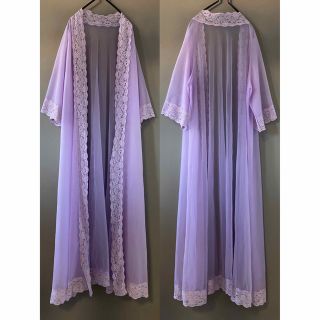 ビンテージ 70s 花模様 レース 紫 ガウン フレア ワンピース ドレス 希少