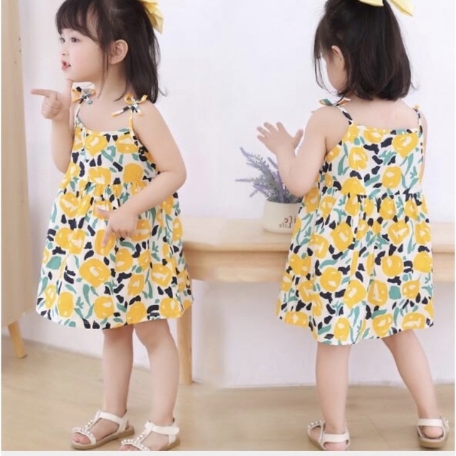 韓国風　ピンク花柄ワンピース キッズ/ベビー/マタニティのキッズ服女の子用(90cm~)(ワンピース)の商品写真