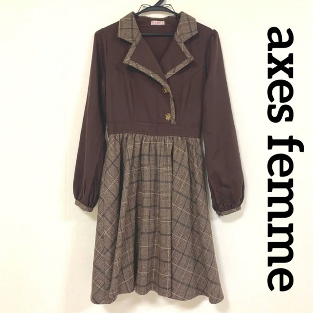 axes femme アクシーズファム　チェックワンピース　王冠ボタン