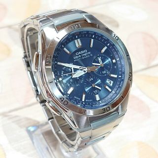 カシオ(CASIO)の美品【CASIO／WAVECEPTOR】電波ソーラー クロノグラフ メンズ腕時計(腕時計(アナログ))