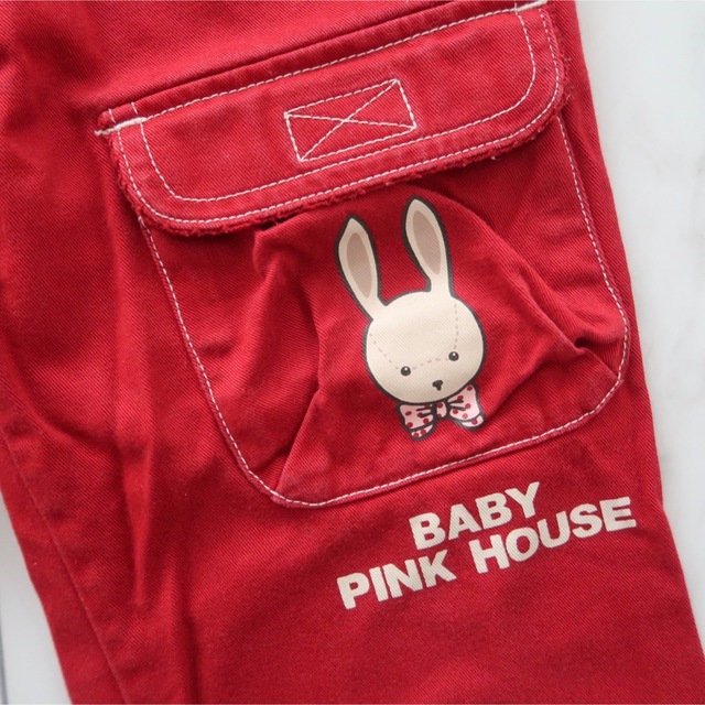 PINK HOUSE(ピンクハウス)のベビーピンクハウス うさぎパンツ デニム 赤 120cm キッズ/ベビー/マタニティのキッズ服女の子用(90cm~)(パンツ/スパッツ)の商品写真