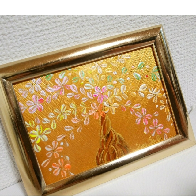 風水開運絵画＊幸せの樹　招財樹　 金のなる木  虹花　全体　金運　やる気　知性 ハンドメイドのインテリア/家具(アート/写真)の商品写真