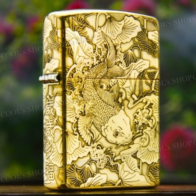 昇り龍 鳳凰 四面総彫り オイルライター ZORRO ゴールド zippo 金