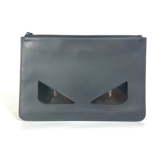 フェンディ(FENDI)のフェンディ FENDI モンスター バグス 7N0078 ポーチ カバン セカンドバッグ クラッチバッグ レザー グレー(セカンドバッグ/クラッチバッグ)