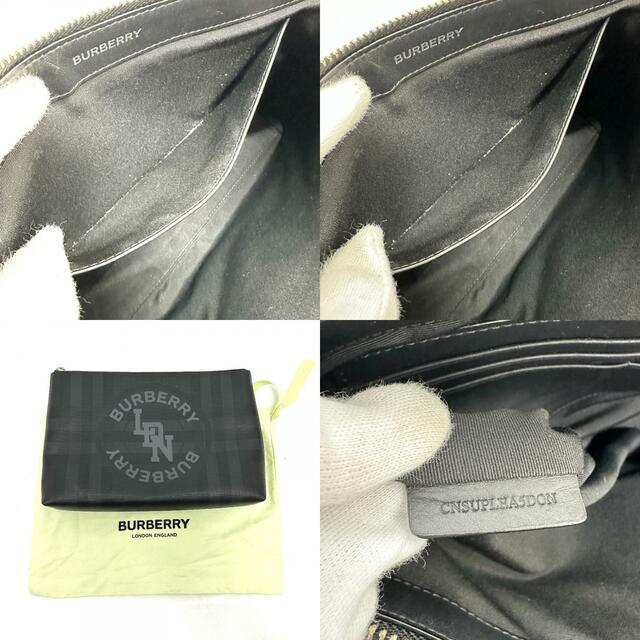 BURBERRY(バーバリー)のバーバリー BURBERRY チェック LDN ロゴ ポーチ クラッチバッグ PVC ブラック メンズのバッグ(セカンドバッグ/クラッチバッグ)の商品写真