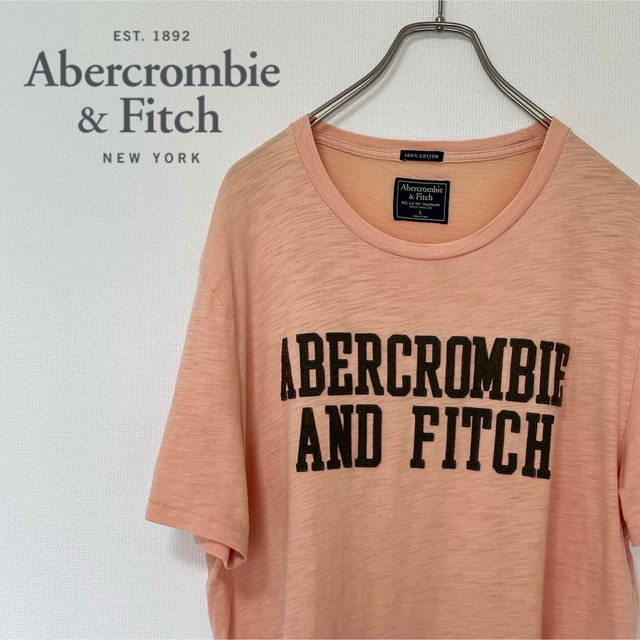 Abercrombie&Fitch(アバクロンビーアンドフィッチ)のシンプルデザインコーデしやすい！アバクロのピンクオレンジTシャツ(L) メンズのトップス(Tシャツ/カットソー(半袖/袖なし))の商品写真