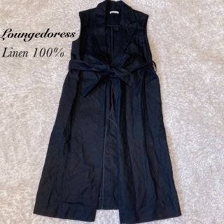 ラウンジドレス(Loungedress)のLoungedress リネン100% ベルト付きロングジレ ブラック(ベスト/ジレ)