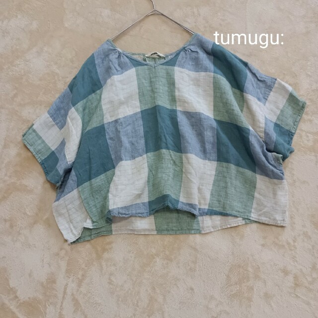 （セール♪）tumugu:(ツムグ)リネンシルクキュプラチェックプルオーバー