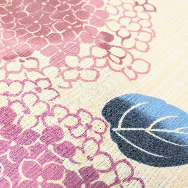 【綿麻】浴衣 生成りピンクあじさい 紫陽花 フリーサイズ レディース y51 綿麻】浴衣 生成りピンクあじさい 紫陽花 フリーサイズ