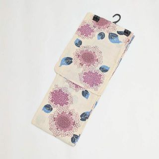 【綿麻】浴衣 生成りピンクあじさい 紫陽花 フリーサイズ レディース y51 綿麻】浴衣 生成りピンクあじさい 紫陽花 フリーサイズ