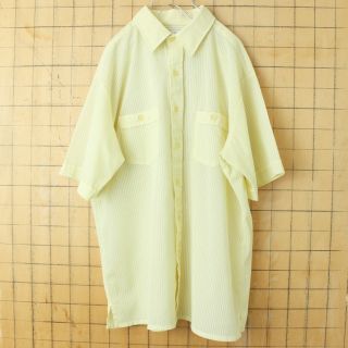 70s 80s USA 半袖 ポリエステルボックスシャツ イエローL ss102(シャツ)