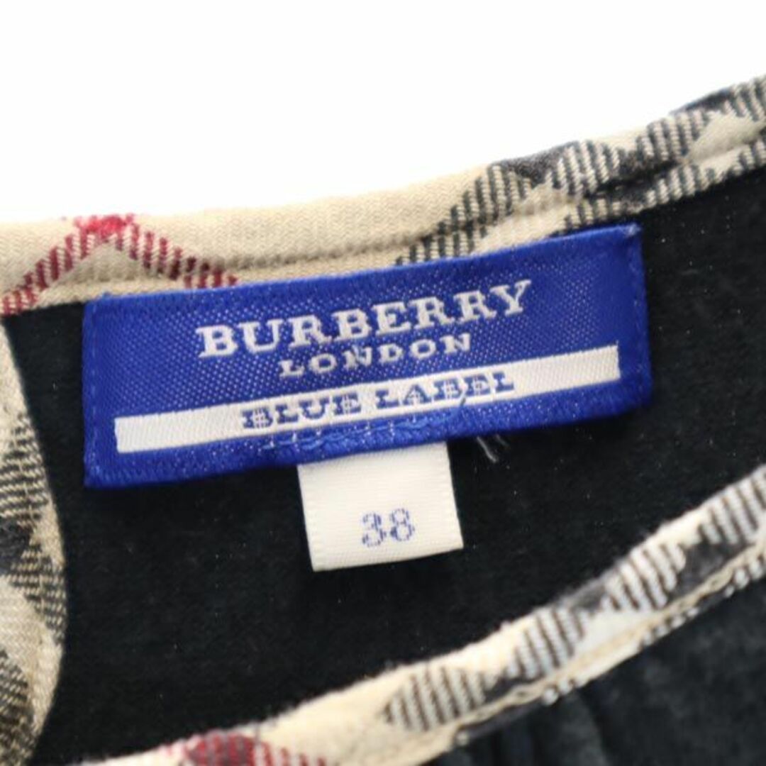 バーバリーブルーレーベル リボン付き 半袖 ロゴ刺繍 カットソー 38 黒 BURBERRY BLUE LABEL 三陽商会 日本製 レディース  【中古】 【230603】 メール便可