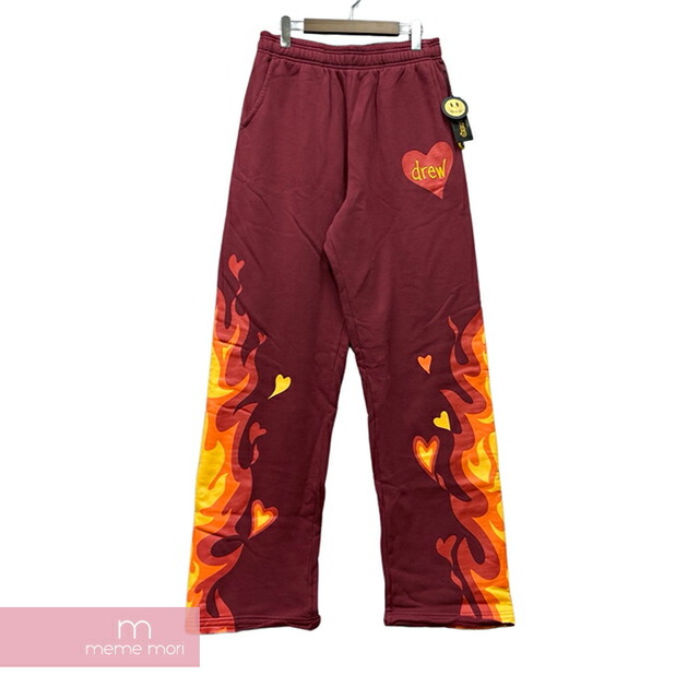 Drew House 2022AW Fire Sweatpant Burgundy ドリューハウス ファイアスウェットパンツ ロゴ刺繍 フレイムプリント カットオフ バーガンディ サイズM【230602】【新古品】【me04】