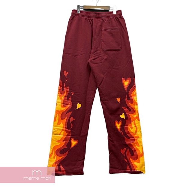 Drew House 2022AW Fire Sweatpant Burgundy ドリューハウス ファイアスウェットパンツ ロゴ刺繍 フレイムプリント カットオフ バーガンディ サイズM【230602】【新古品】【me04】