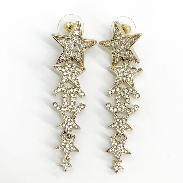 シャネル ココマーク ピアス アクセサリー メッキ CHANEL ゴールド パープル系 ストーン スイング 小物 B11A 箱 Accessories Earrings Coco Gold