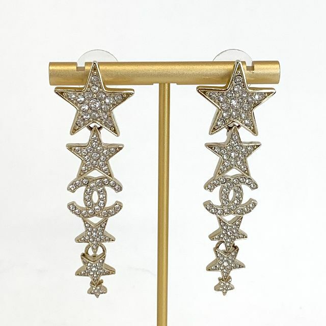 シャネル ココマーク ピアス アクセサリー メッキ CHANEL ゴールド パープル系 ストーン スイング 小物 B11A 箱 Accessories Earrings Coco Gold