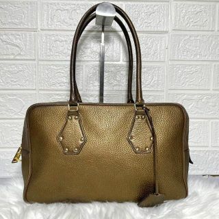 タグ付】ADMJ ミニボストン ハンドバッグ 肩掛け可 シボ ゴールド金具