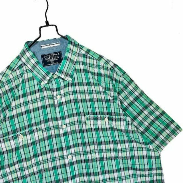 NAUTICA(ノーティカ)の緑系 90s 00s チェック柄 BD シャツ オーバーサイズ Y2K 古着 メンズのトップス(シャツ)の商品写真