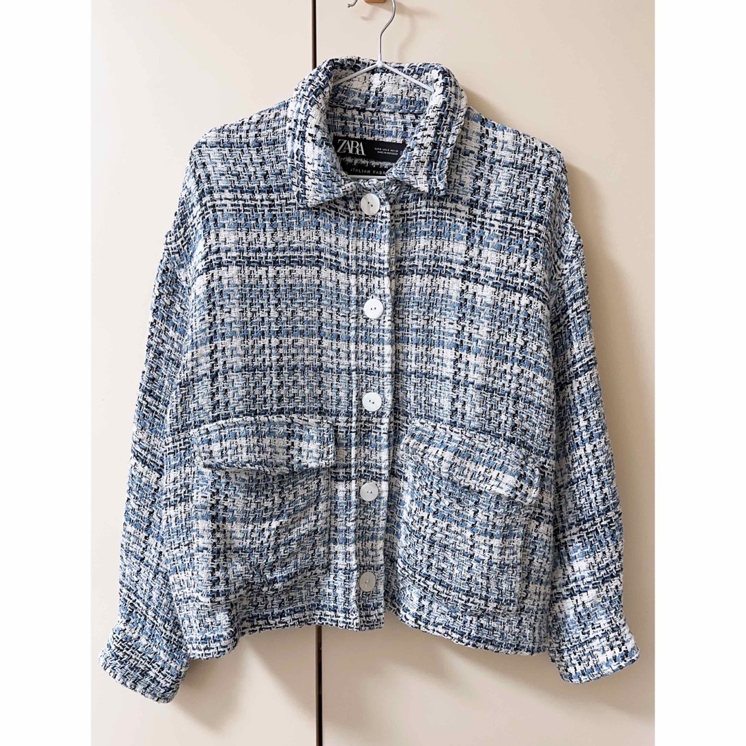 ZARA - ツイード ジャケット ブルー 韓国の通販 by shopp|ザラ ZARA - ツイード ジャケット ブルー 韓国の通販 by shopp|ザラ