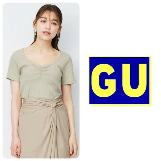 GU GU リブフロントギャザーT グリーン M 半袖トップス ジーユーの通販 by tama GUトップス グリーン