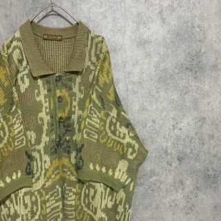 木造 切替 90s vintage ニットポロ メンズ M 綿 日本製 個性派 A1