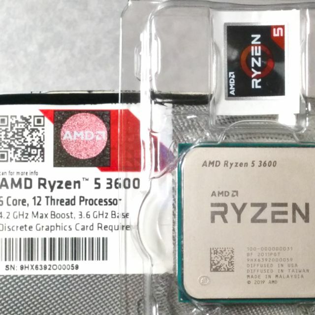 AMD Ryzen5 3600 6C/12T CPU クーラーあり