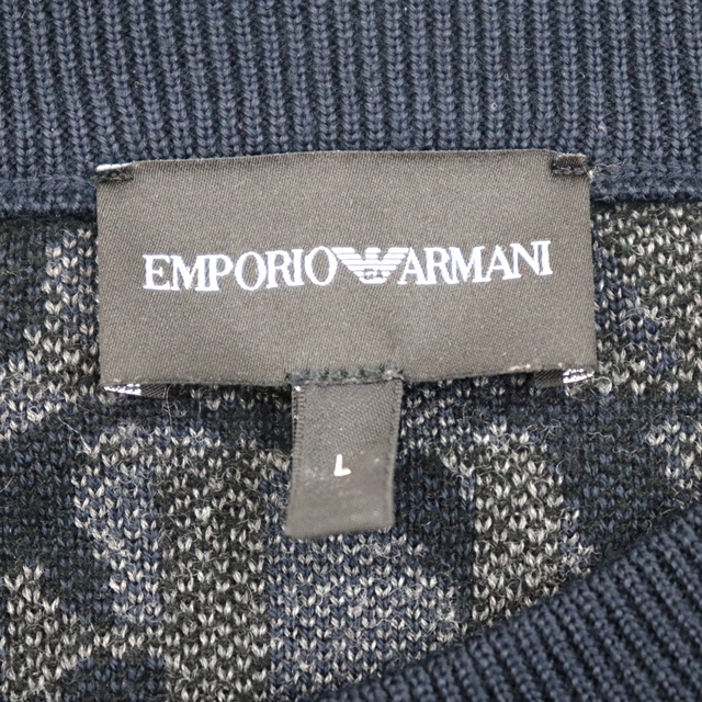 美品 エンポリオ・アルマーニ 総柄ロゴ 長袖ニットセーター メンズ ネイビー L Emporio Armani 4