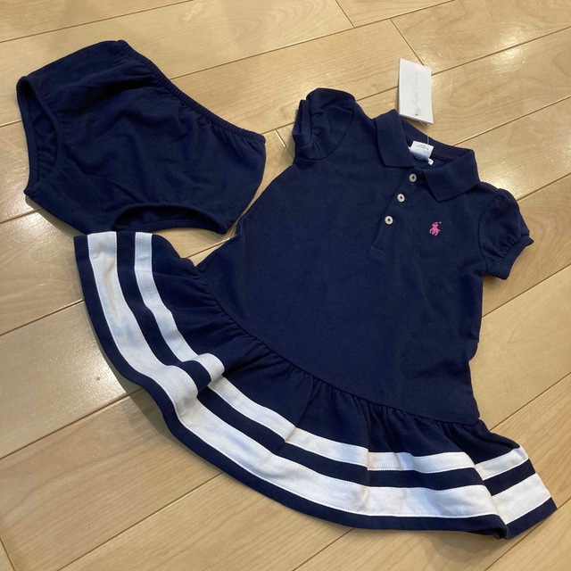 Ralph Lauren(ラルフローレン)の90 ラルフローレン 白ボーダー ネイビー ワンピース キッズ/ベビー/マタニティのキッズ服女の子用(90cm~)(ワンピース)の商品写真