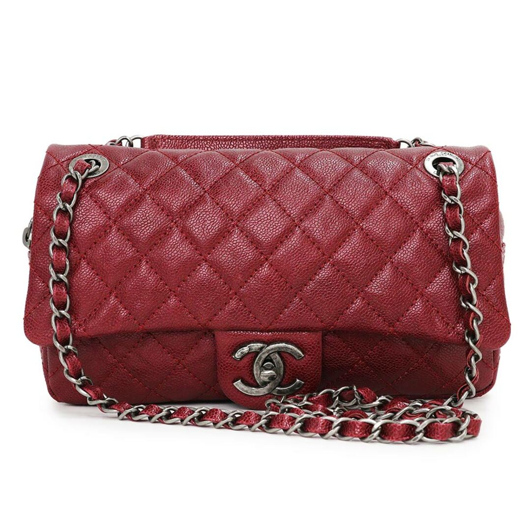 CHANEL シャネル マトラッセ チェーン ショルダーバッグ レザー レッド