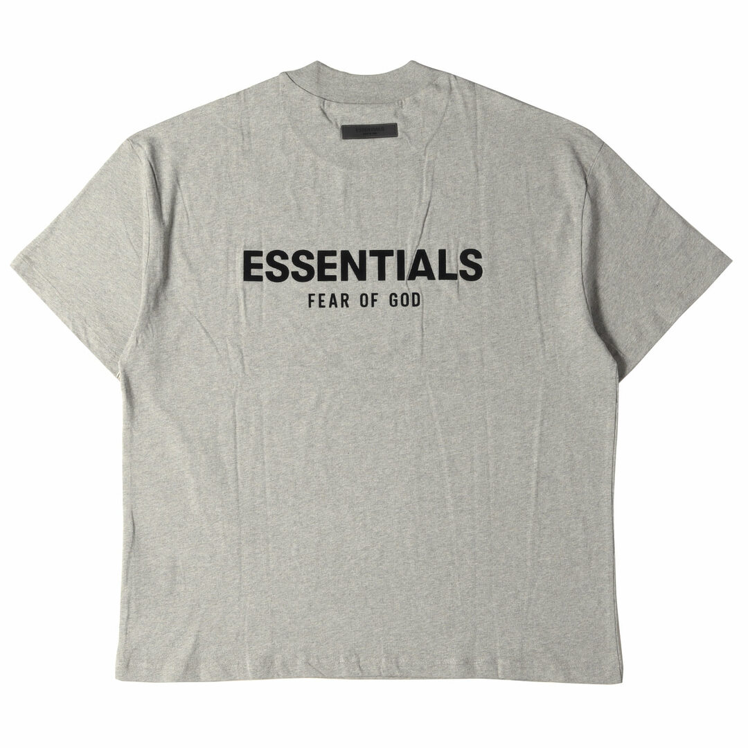 FEAR OF GOD FOG ESSENTIALS フィアオブゴッド エッセンシャルズ Tシャツ サイズ:L 22AW フロッキープリント ロゴ  クルーネック Tシャツ T-Shirts ダークオートミール DARK OATMEA トップス カットソー 半袖 【メンズ】