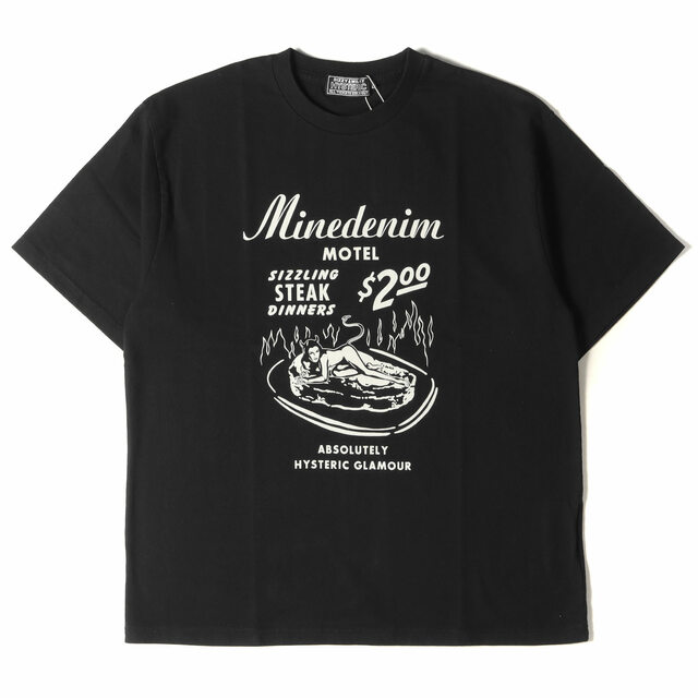 HYSTERIC GLAMOUR ヒステリックグラマー Tシャツ サイズ:L 22AW MINEDENIM マインデニム ロゴ デビル ガール プリント クルーネックTシャツ ブラック 黒 日本製 トップス カットソー 半袖 コラボ 【メンズ】