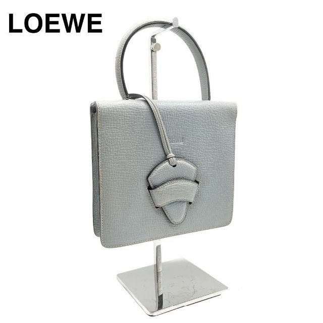 LOEWEロエベ バルセロナ ハンドバッグオールレザー ロゴ型押し ブルー 良品