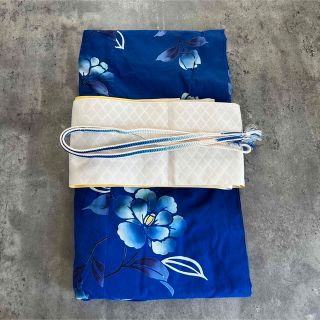 浴衣 反物 レトロ 注染本染ゆかた 紺色 綿麻高級生地 日本製 yu2260