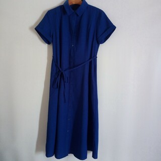 ジーユー(GU)のGU カラー シャツ ワンピース 半袖 　ブルー(ロングワンピース/マキシワンピース)