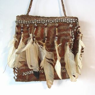 インドネシア　イリアンジャヤ　アスマット族の古い編み込みバッグ