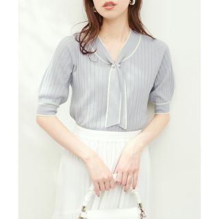 ナチュラルクチュール(natural couture)のWEB限定 / パール付きボウタイバイカラーニット(ニット/セーター)