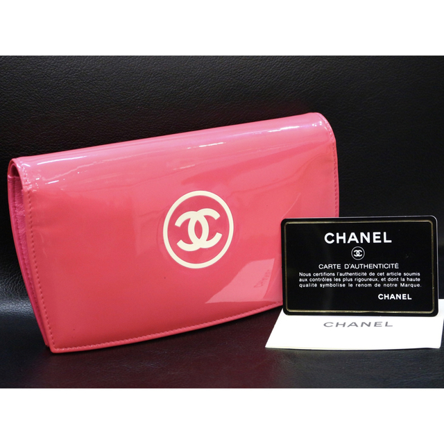 CHANEL☆二つ折り長財布/メイクアップライン/ココマーク/ピンクエナメル